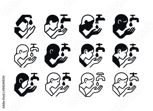 Face Washing Icons. washing your face. Icon set. Set Logo of was