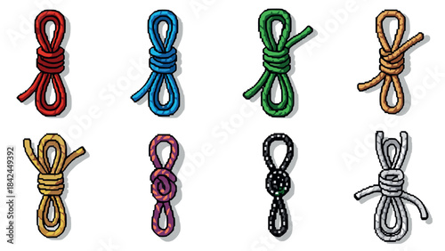 Colorful rope knots in pixel art style