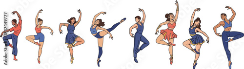 Minimalist cad style ballet dancers set for cad projects vector art isolated on transparent background