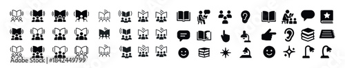 Diverse book and communication icons set for learning and litera