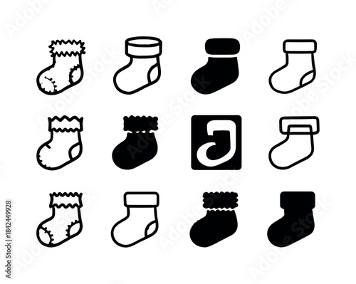 Fuzzy Socks Icon Set. Fuzzy Socks. Icon set. Set Logo of Fuzzy S