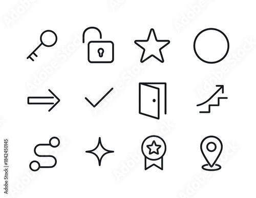 Progress Icon Set. Unlocking progress. Line icon set of Unlockin