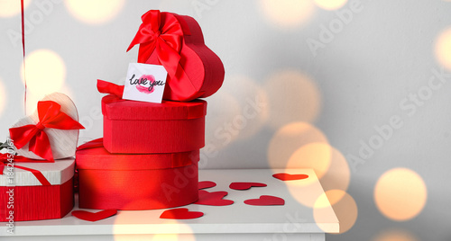 Gifts for Valentine's Day on table in room