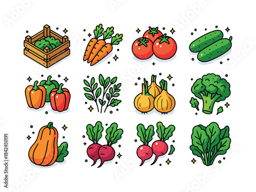 Colorful Vegetable Harvest Icons. vegetable harvest. Colorful is