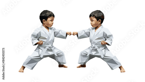 Abstract polygon art of martial arts kids practicing karate