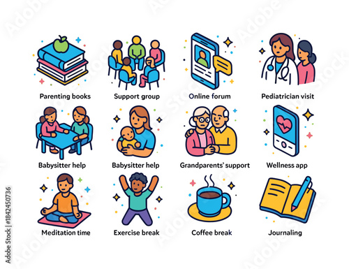 Parenting Support Icons. Parent Support. Colorful isometric vect