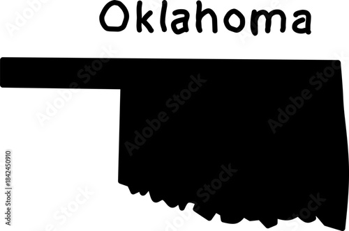 Black silhouette map of the US state of Oklahoma on a white background. Simple vector design for education, geography, or graphic use.