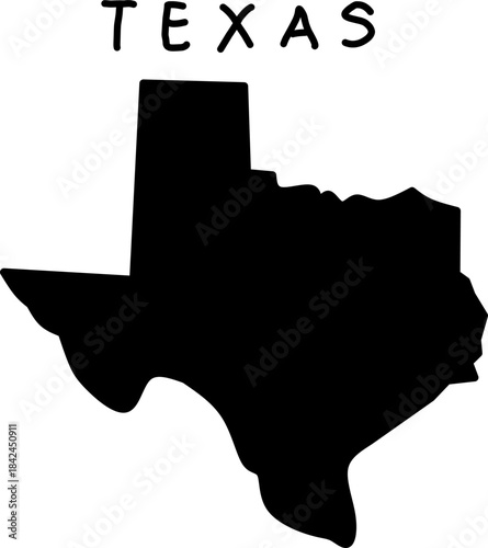 Black silhouette map of the US state of Texas on a white background. Simple vector design for education, geography, or graphic use.