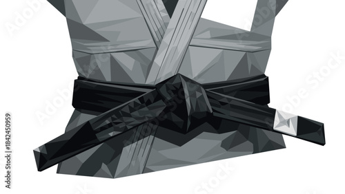Geometric black belt and gray kimono design with angular patterns