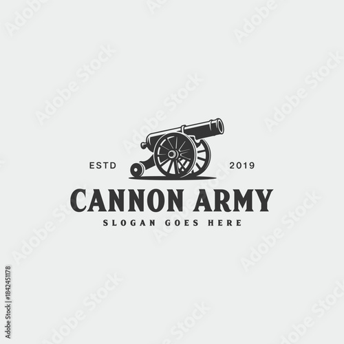 Cannon vintage logo war combat equipment.