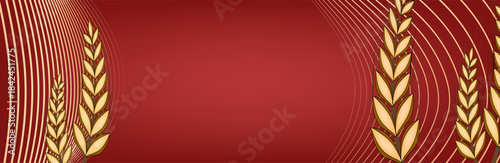 background with a golden spike or wheat on a light background. pattern of ears of corn and grain. modern logo for banners. vector illustration.red background 