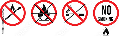No fire or smoking signs collection isolated on transparent background
