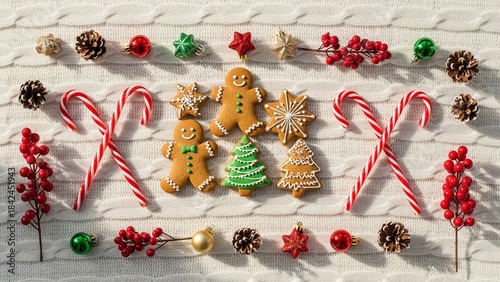 “Festive Christmas Gingerbread Cookies with Candy Canes and Holiday Decorations”