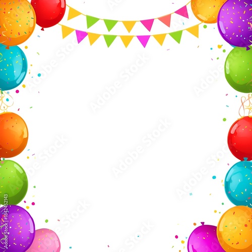Happy birthday vector transparent background. colorful happy birthday border frame with confetti