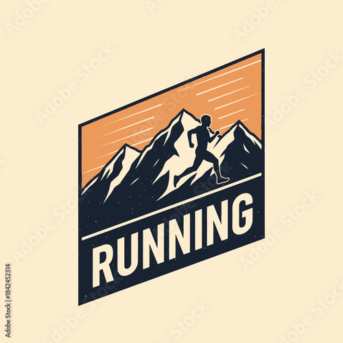 Stylized mountain trail adventure symbol emphasizing outdoor running activity