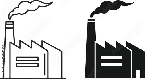 Two factory icons with smoking chimneys representing industrial output