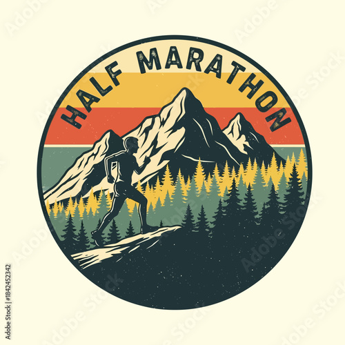Dynamic mountain trail scene capturing the essence of a half marathon outdoor