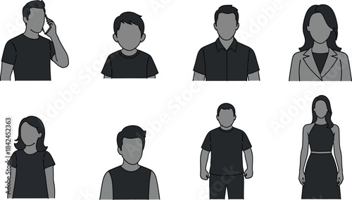 Minimalist cad style people icons set for cad projects vector graphics human figures architectural visualization isolated on transparent background
