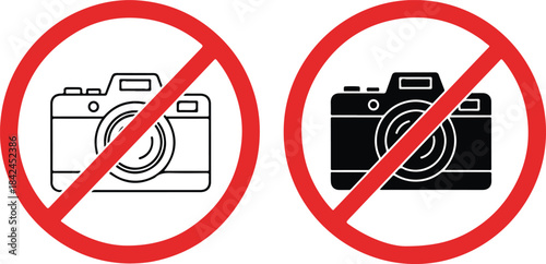 Camera forbidden warning sign no photography symbol red black vector