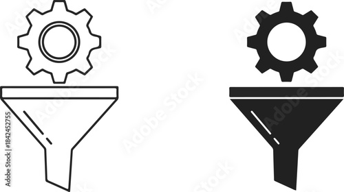 Gear wheel with funnel icon isolated on transparent background process