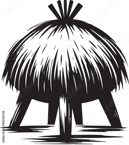 Minimalist sumi-e depiction of a traditional earth oven cultural