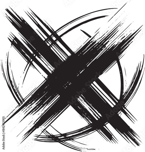 Abstract Sumi-e Style Intersecting Brush Strokes Forming Minimal