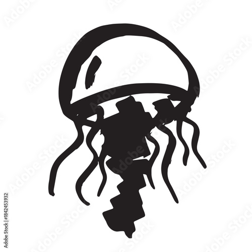 Hand drawn jellyfish doodle Sea animal illustration Cute marine underwater creature Medusa sketch clipart Single element for web, design, decor, children's print