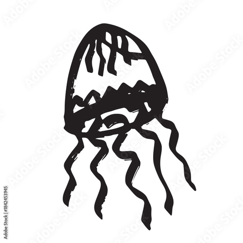 Hand drawn jellyfish doodle Sea animal illustration Cute marine underwater creature Medusa sketch clipart Single element for web, design, decor, children's print