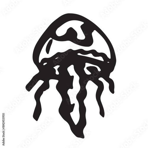 Hand drawn jellyfish doodle Sea animal illustration Cute marine underwater creature Medusa sketch clipart Single element for web, design, decor, children's print