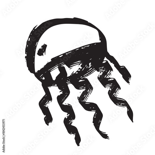 Hand drawn jellyfish doodle Sea animal illustration Cute marine underwater creature Medusa sketch clipart Single element for web, design, decor, children's print