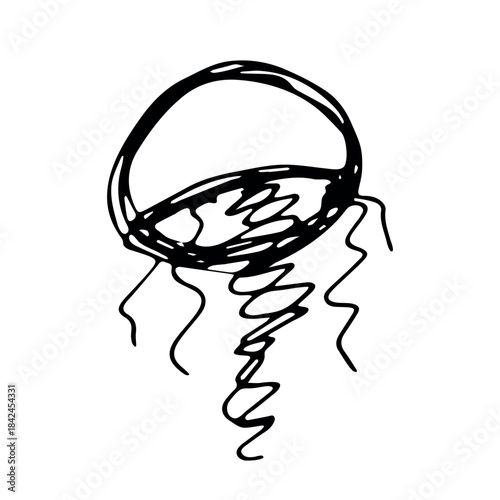 Hand drawn jellyfish doodle Sea animal illustration Cute marine underwater creature Medusa sketch clipart Single element for web, design, decor, children's print