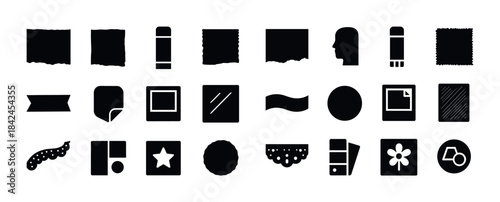 Collection of 24 black silhouette shape icons for graphic design