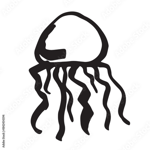 Hand drawn jellyfish doodle Sea animal illustration Cute marine underwater creature Medusa sketch clipart Single element for web, design, decor, children's print