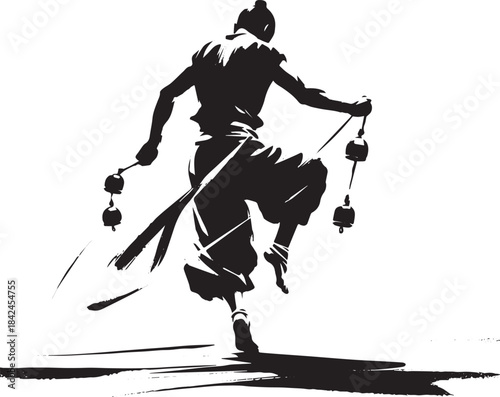 Minimalist Sumi-e Illustration of a Dancing Figure with Ankle Be