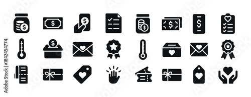 Charity and donation icons collection for fundraising and suppor