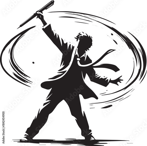 Frustrated writer throws pen in expressive brush stroke style il