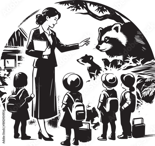 Educational field trip to wildlife center, children learning abo