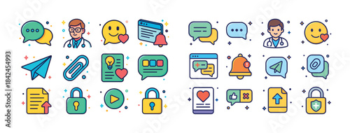 Colorful communication and technology icons collection