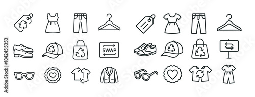 Sustainable fashion icons: clothing recycling and swap symbols
