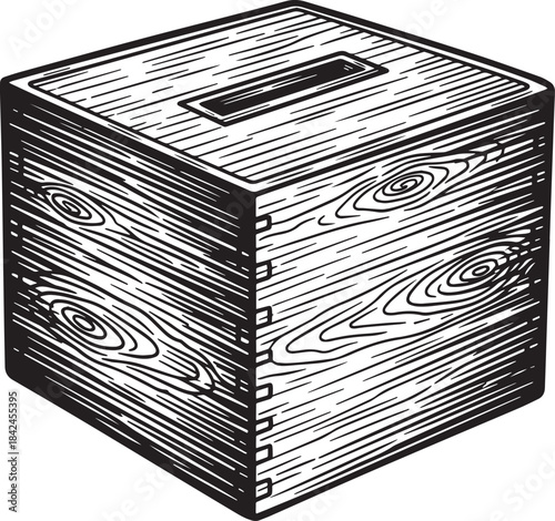 Etched Donation Box: Rustic Wooden Design with Slot, Engraved Li