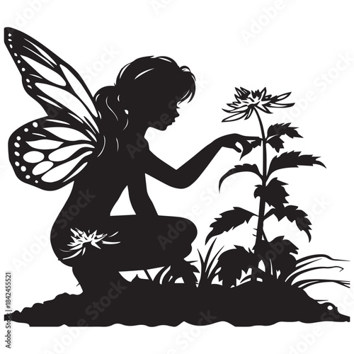 silhouette of a fairy girl with wings