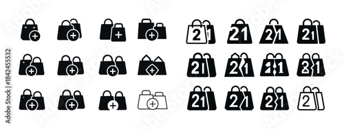 Icon set of shopping bags and calendar date symbols for e-commer