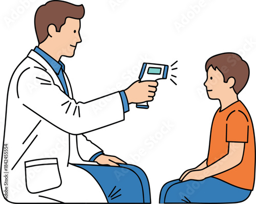 Doctor using infrared thermometer to check childs temperature medical