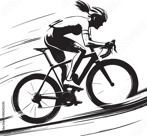 Dynamic cycling uphill during a competition, sumi-e style illust