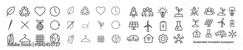 Sustainable innovation icons: eco, energy, recycling, nature, te