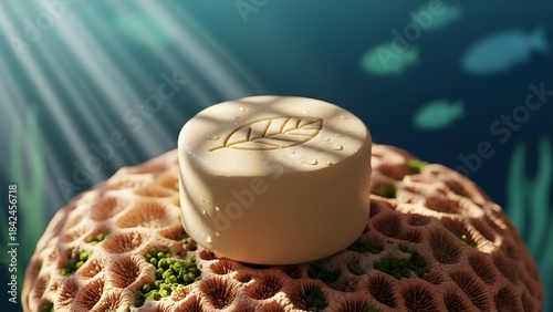 Fototapeta Naklejka Na Ścianę i Meble -  Natural soap on coral reef (3d rendered)
