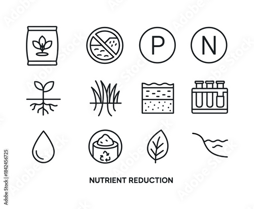 Nutrient Reduction Icons. Nutrient reduction. Line icon set of N