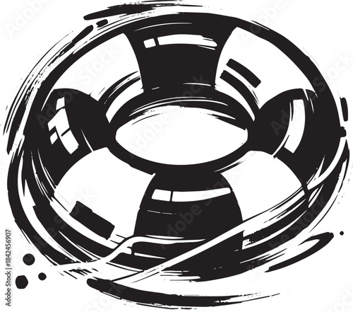 Abstract sumi-e style vector illustration of a pool float in bla