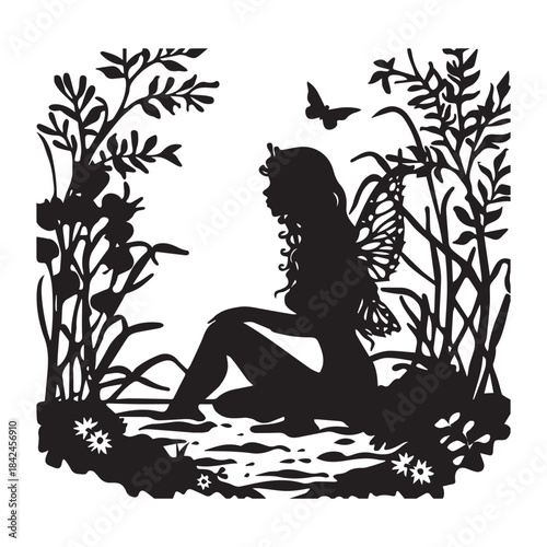silhouette of a young fairy with beach