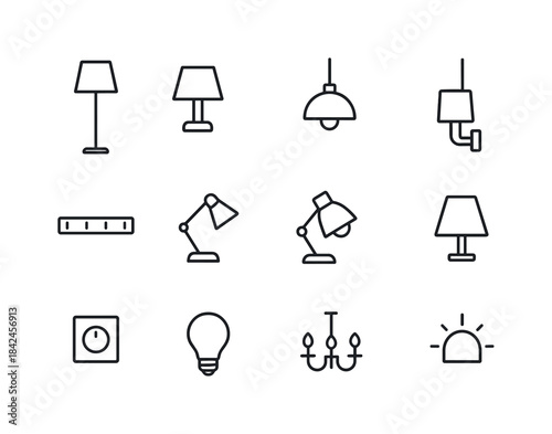 Living Room Lighting Icons. Living room lighting. Line icon set